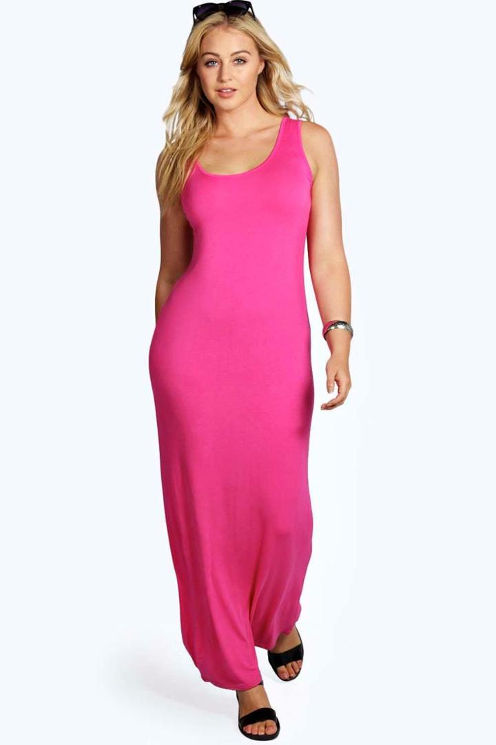 Boohoo Plus Rosie Scoop Neck Maxi Dress Pink