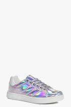 Boohoo Robyn Glitter Lace Up Trainer Silver