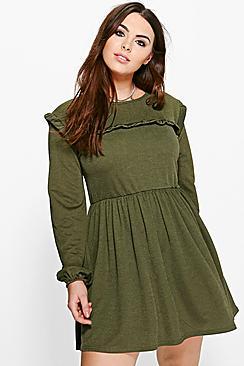 Boohoo Plus Naomi Ruffle Crepe Skater Dress