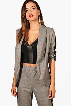 Boohoo Mia Check Contrast Stripe Blazer