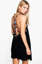 Boohoo Melissa Pom Pom Low Back Swing Dress Black