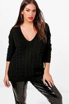 Boohoo Plus V Neck Cable Knitted Jumper