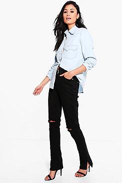Boohoo Abby High Waisted Distressed Kick Flare Jeans