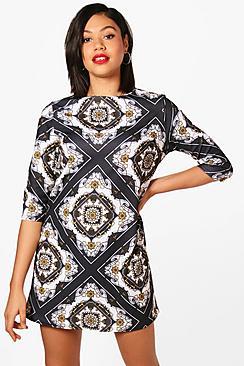 Boohoo Genesis Chain Print 3/4 Sleeve Shift Dress