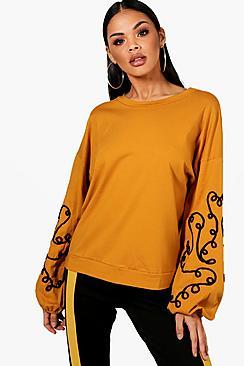 Boohoo Embroidered Balloon Sleeve Sweatshirt
