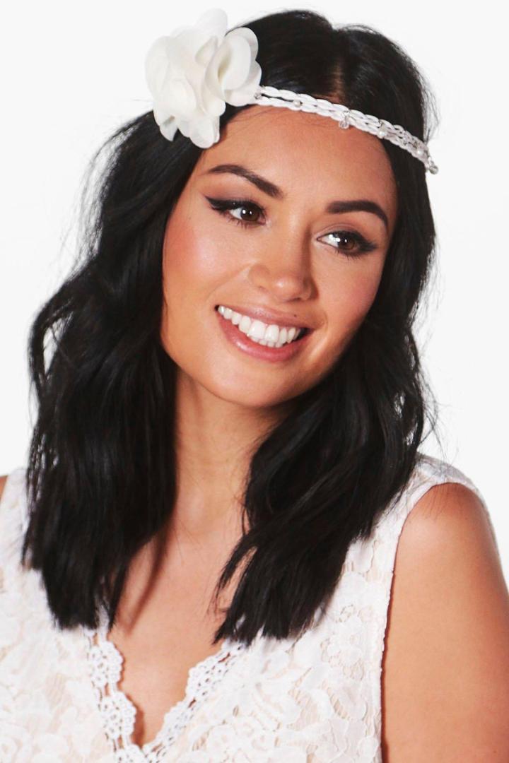 Boohoo Casey Floral Boho Bridal Headband White