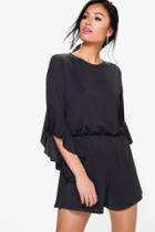 Boohoo Jenny Ruffle Sleeve Round Neck Playsuit Black