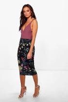 Boohoo Lorna Dark Floral Midi Skirt Black