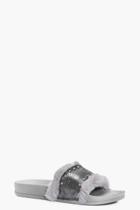 Boohoo Amber Fur And Stud Trim Slider Grey