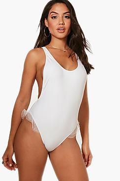 Boohoo Peru Bridal Mesh Frill Flare Swimsuit