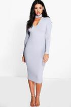 Boohoo Rosie Ribbed Choker Midi Dress