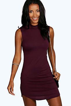 Boohoo Mel High Neck Curved Hem Bodycon Dress