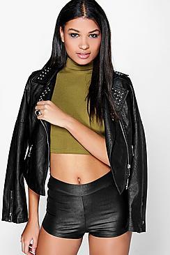 Boohoo Orla Wet Look High Waisted Knicker Shorts
