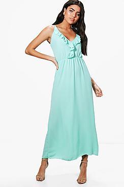 Boohoo Ruffle Wrap Front Maxi Dress