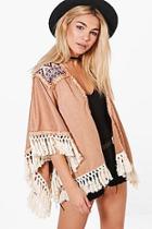 Boohoo Ella Boutique Embroidered Tassel Suedette Cape