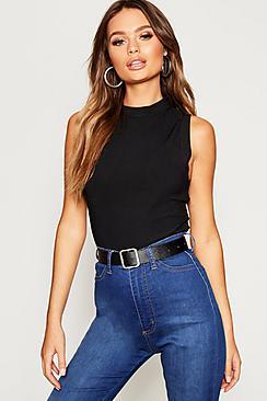 Boohoo Rib Knit Sleeveless High Neck Top