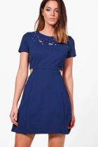 Boohoo Martha Cut Out Embellished Dress Navy