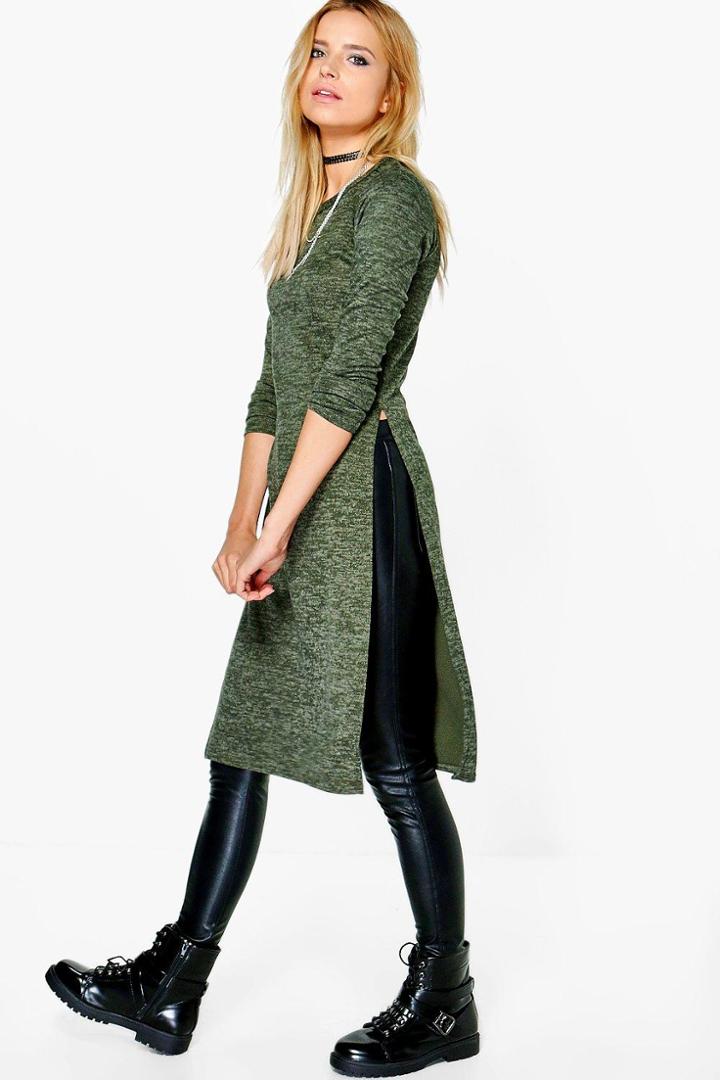 Boohoo Matilda Side Split Jumper Khaki