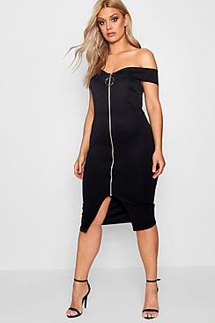 Boohoo Plus Arabella Ring Pull Detail Bodycon Dress