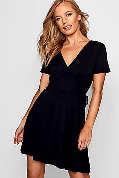 Boohoo Petite Wrap Skater Dress