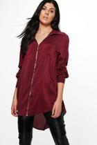 Boohoo Maria Long Sleeve Zip Front Shirt Wine