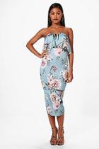 Boohoo Luna Floral Print Frill Bandeau Midi Dress