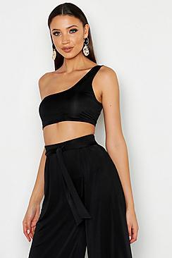 Boohoo Tall Slinky Off The Shoulder Crop Top