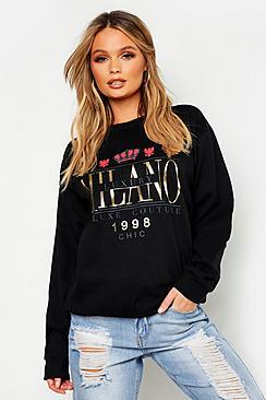 Boohoo Milan Foil Print Sweat