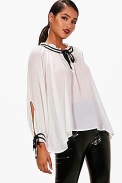 Boohoo Harlow Tie Neck Blouse