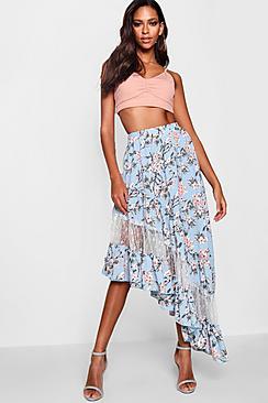 Boohoo Woven Floral Lace Detail Maxi Skirt