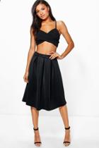 Boohoo Beau Scuba Box Pleat Midi Skater Skirt Black