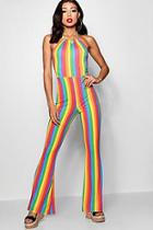 Boohoo Rainbow Stripe Flare Leg Jumpsuit