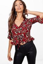 Boohoo Fiona Ruched Front Floral Blouse