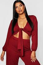 Boohoo Plus Ribbed Tie Front Top