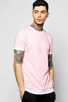 Boohoo Longline T Shirt With Faux Hem Pink