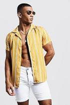 Boohoo Yellow Stripe Short Sleeve Revere Shirt