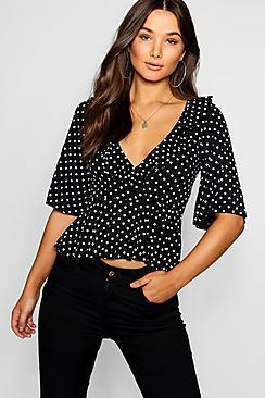 Boohoo Spot Print Wrap Top