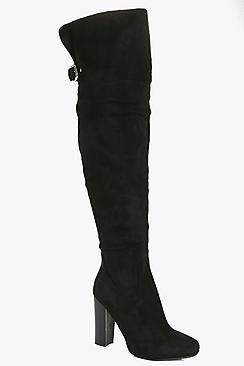 Boohoo Amy Block Heel Back Vent Over The Knee Boot