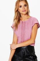 Boohoo Lorna Crochet Trim Front Blouse Pink
