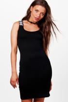 Boohoo Poppy Scoop Back Printed Sports Bodycon Dress Black