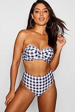 Boohoo La Gingham Underwired High Waisted Bikini