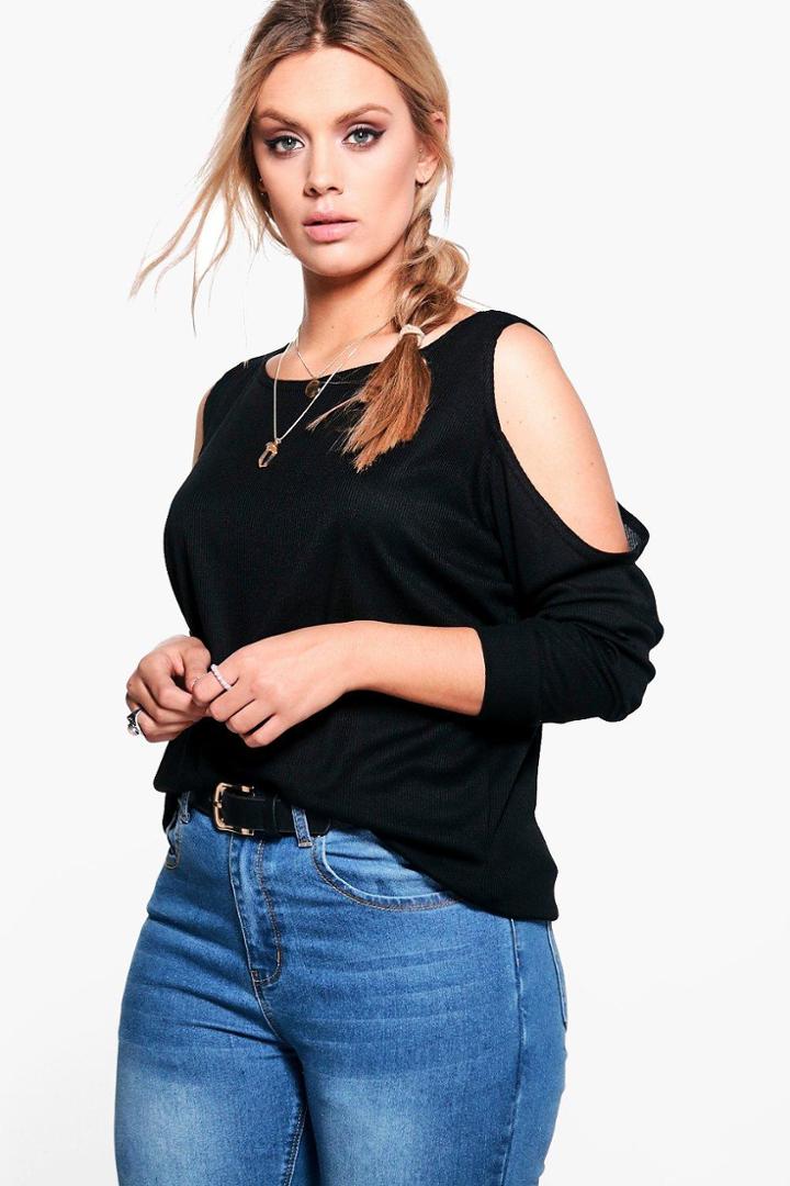 Boohoo Plus Maya Cold Shoulder Knitted Tunic Black