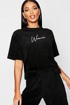 Boohoo Velour Woman Embroidered T-shirt
