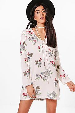 Boohoo Georgina Tie Neck Shift Dress