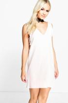Boohoo Petite Lisa Side Cut Out Lace Trim Mini Dress Nude