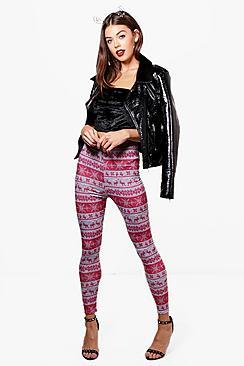 Boohoo Liz Reindeer & Snowflake Print Xmas Leggings