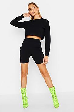 Boohoo Long Sleeve Crop & Pocket Short Co-ord