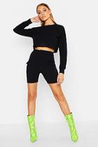 Boohoo Long Sleeve Crop & Pocket Short Co-ord