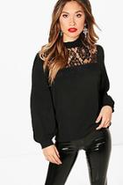 Boohoo High Neck Lace Panel Blouse