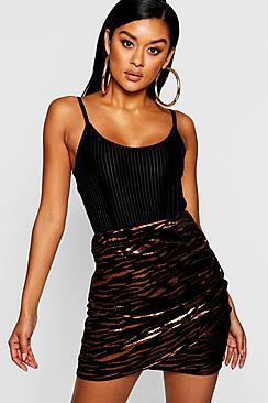 Boohoo Metallic Velvet Tiger Wrap Mini Skirt